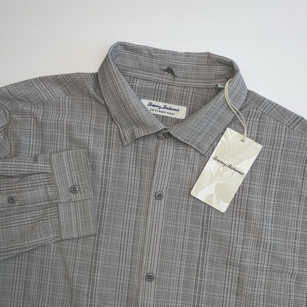 NEW Tommy Bahama Shirt Mens Large Bahama Coast Sandbar Stripe Gray Long Sleeve